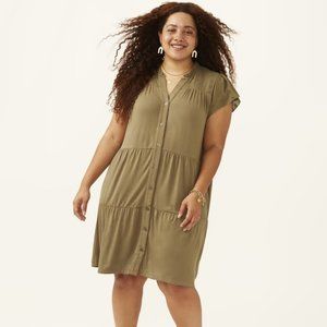 Liz Button Down Embroidered Sleeve Dress